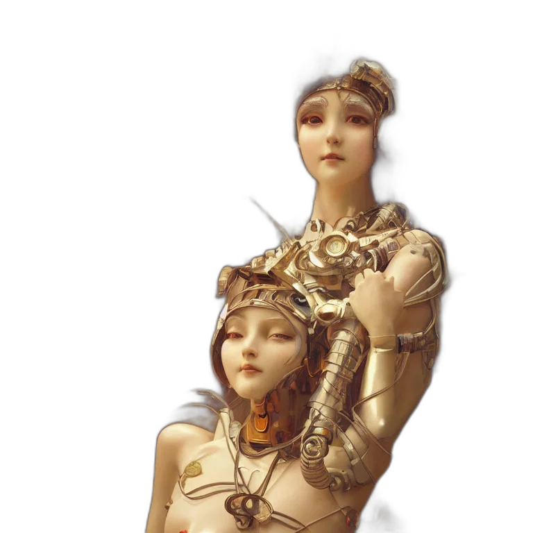 robot, jewelry, crown, staff transparent PNG cut-out