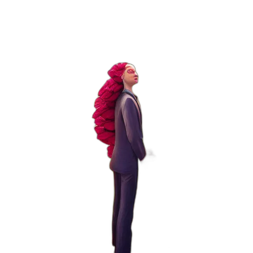 hair, jacket, creature, dress, concept art, 3d render, pixel art, cartoon transparent PNG cut-out