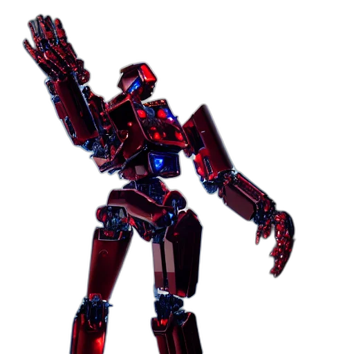 robot, weapon, 3d render, concept art, pixel art, red, shiny, ornate transparent PNG cut-out