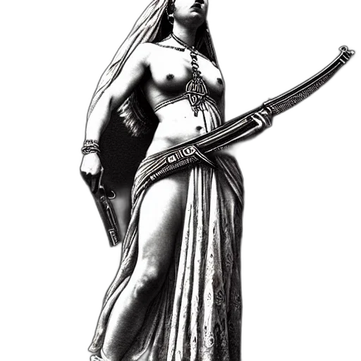sword, staff, weapon, dress, pencil sketch, concept art, fantasy art, comic book art transparent PNG cut-out