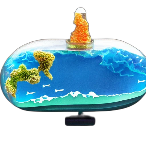 bottle, concept art, 3d render, underwater transparent PNG cut-out