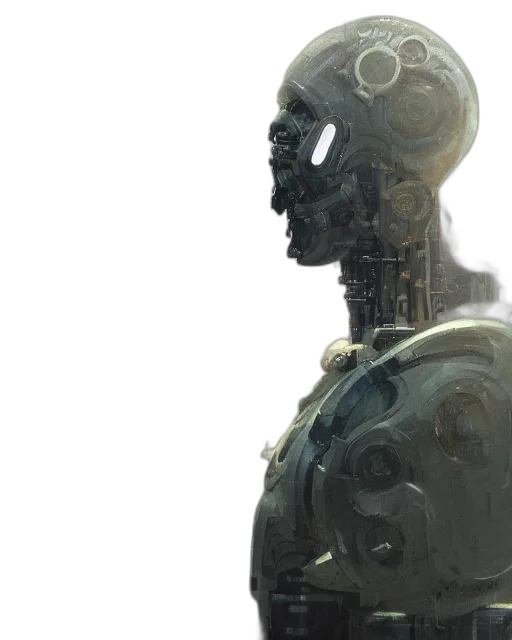 robot, face, concept art, 3d render, cyberpunk, photorealistic, rugged, engineer transparent PNG cut-out
