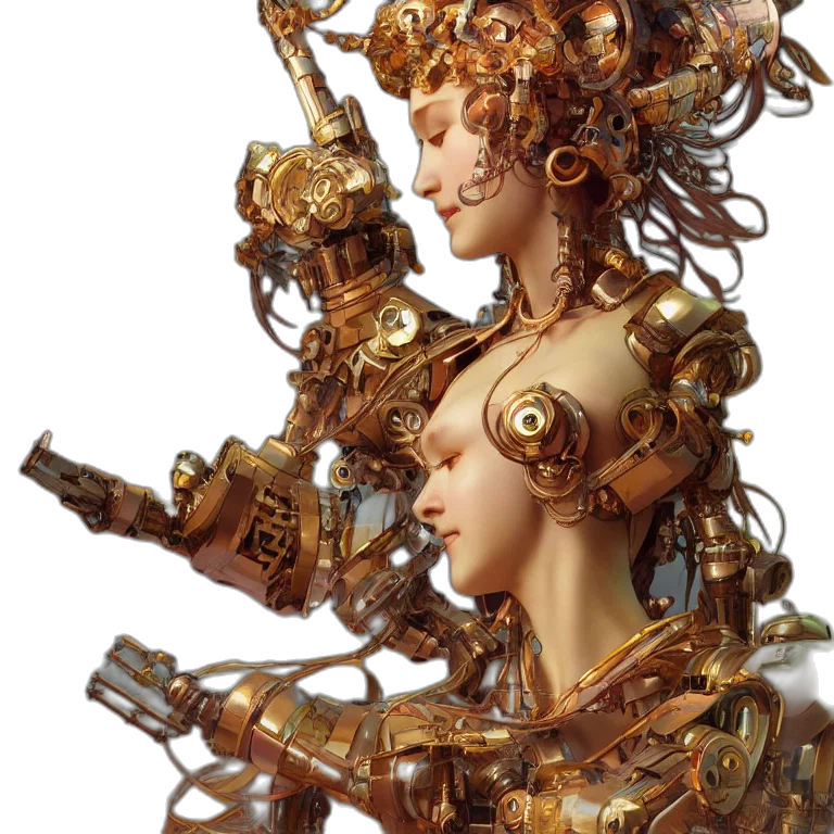 robot, jewelry, crown, concept art, fantasy art, cyberpunk, 3d render, octane transparent PNG cut-out