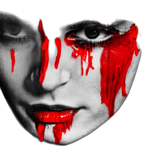mask, face, photorealistic, comic book art, concept art, 3d render, red, bloody transparent PNG cut-out