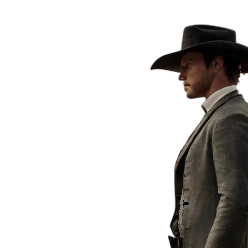 hat, jacket, staff, weapon, concept art, 3d render, photorealistic, comic book art transparent PNG cut-out