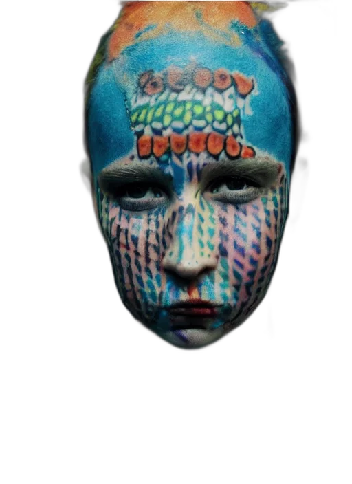 mask, face, hat, staff, photorealistic, 3d render, vaporwave, concept art transparent PNG cut-out