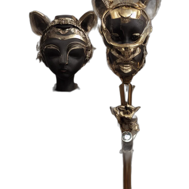mask, staff, jewelry, crown, concept art, 3d render, fantasy art, octane transparent PNG cut-out