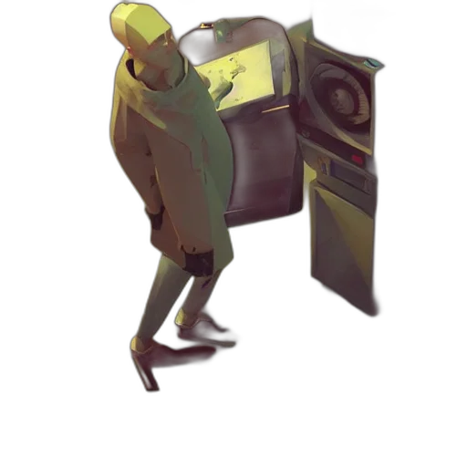 robot, jacket, staff, creature transparent PNG cut-out