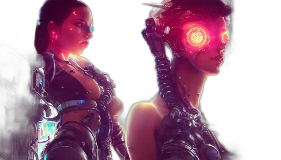 robot, cyberpunk, concept art, 3d render transparent PNG cut-out