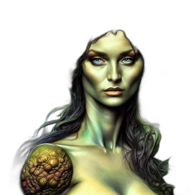 face, jewelry, mask, fantasy art, comic book art, concept art, photorealistic, green transparent PNG cut-out