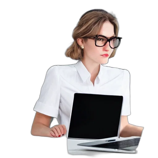 staff, cartoon, 3d render, photorealistic, woman, white, short, sleeved transparent PNG cut-out