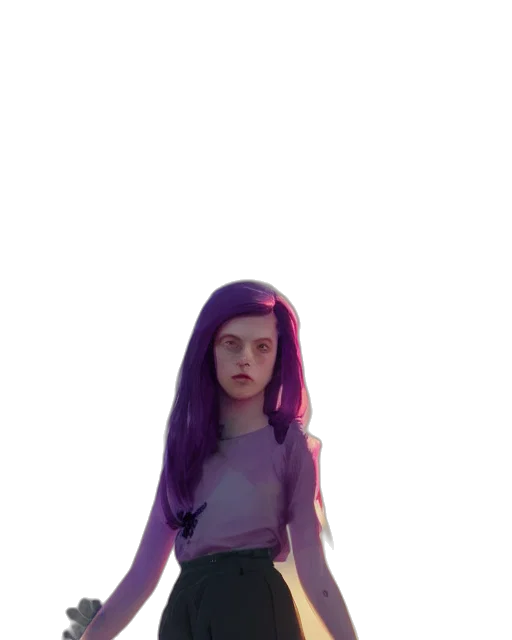 dress, robot, creature, hair, 3d render, concept art, cyberpunk, anime transparent PNG cut-out