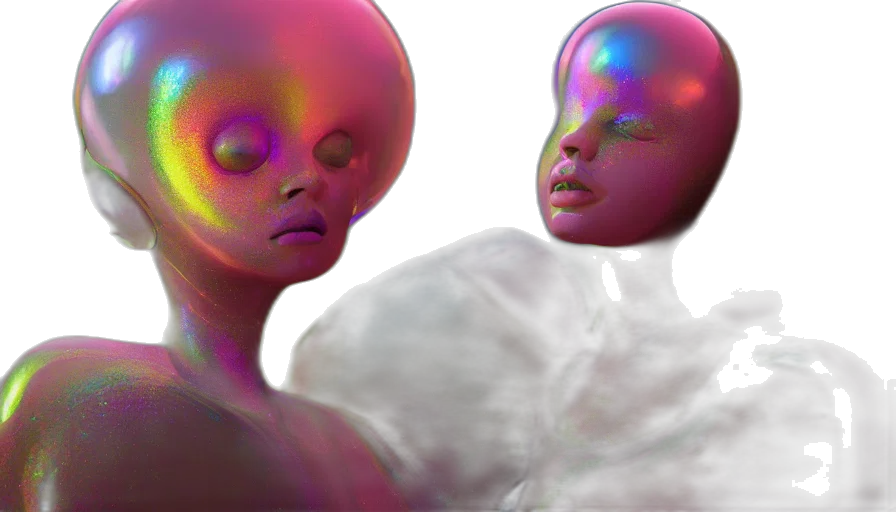robot, creature, face, mask, 3d render, vaporwave, concept art, photorealistic transparent PNG cut-out