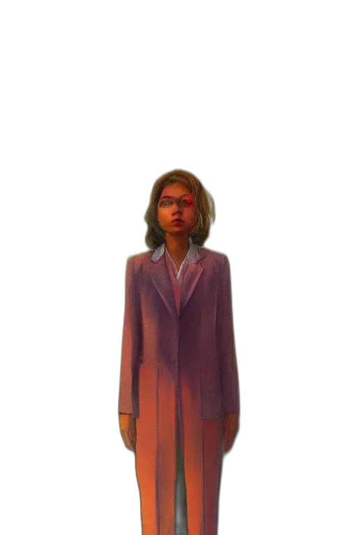 jacket, dress, face, staff, concept art, vaporwave, 3d render, pixel art transparent PNG cut-out