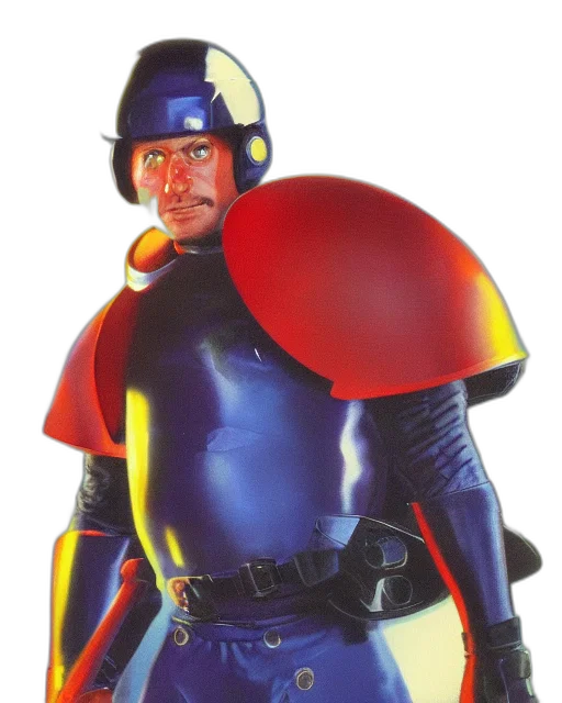 robot, staff, jacket, weapon, concept art, 3d render, comic book art, outer space transparent PNG cut-out