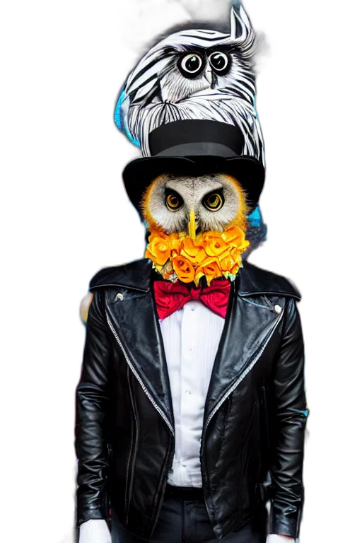 mask, jacket, hat, animal, photorealistic, cartoon, gentleman, owl transparent PNG cut-out