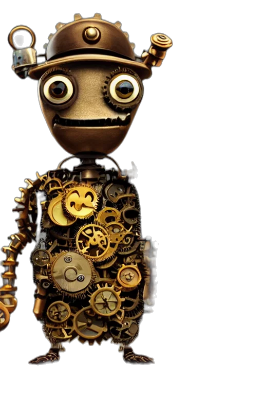 robot, 3d render, concept art, tiny, cute, steampunk, monster, cogs transparent PNG cut-out
