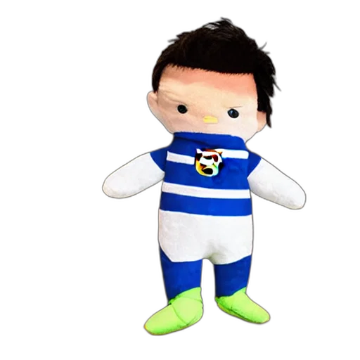 3d render, cartoon, lionel, messi, plushie, toy transparent PNG cut-out