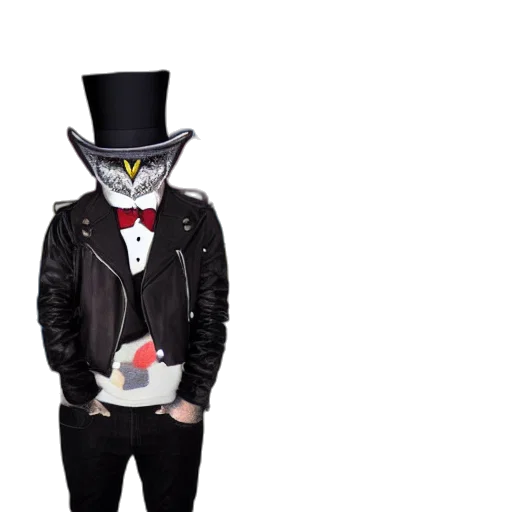hat, jacket, mask, robot, cartoon, concept art, gentleman, owl transparent PNG cut-out
