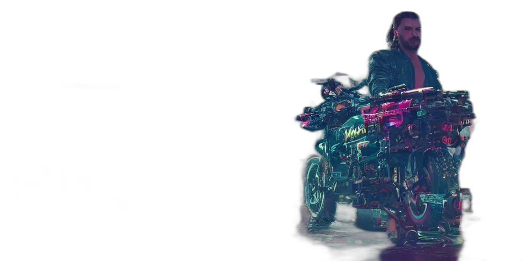 robot, car, weapon, jacket, cyberpunk, concept art, 3d render, comic book art transparent PNG cut-out