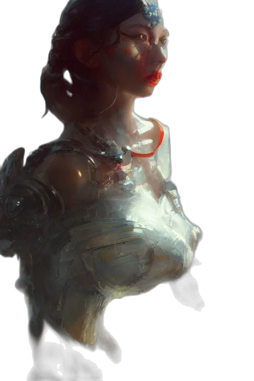 dress, face, robot, mask, concept art, fantasy art, photorealistic, oil painting transparent PNG cut-out