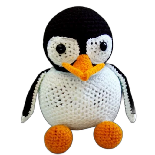 3d render, pixel art, crocheted, penguin, doll transparent PNG cut-out