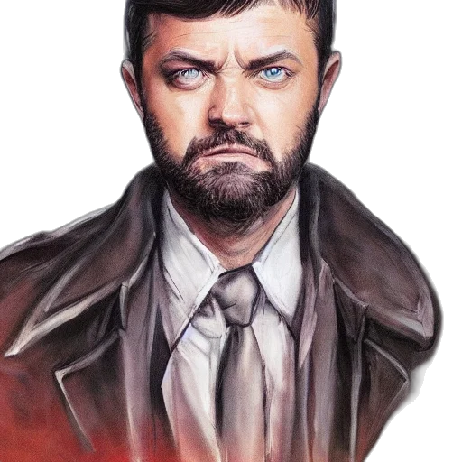 jacket, face, comic book art, watercolor, concept art, photorealistic, red, beautiful transparent PNG cut-out