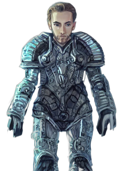robot, staff, weapon, face, concept art, fantasy art, comic book art, 3d render transparent PNG cut-out