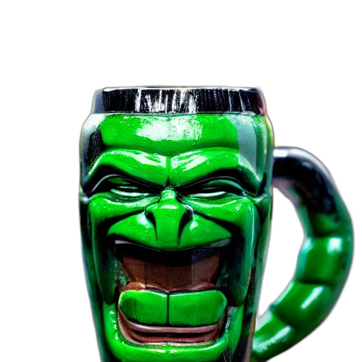 mask, bottle, face, robot, 3d render, photorealistic, comic book art, green transparent PNG cut-out