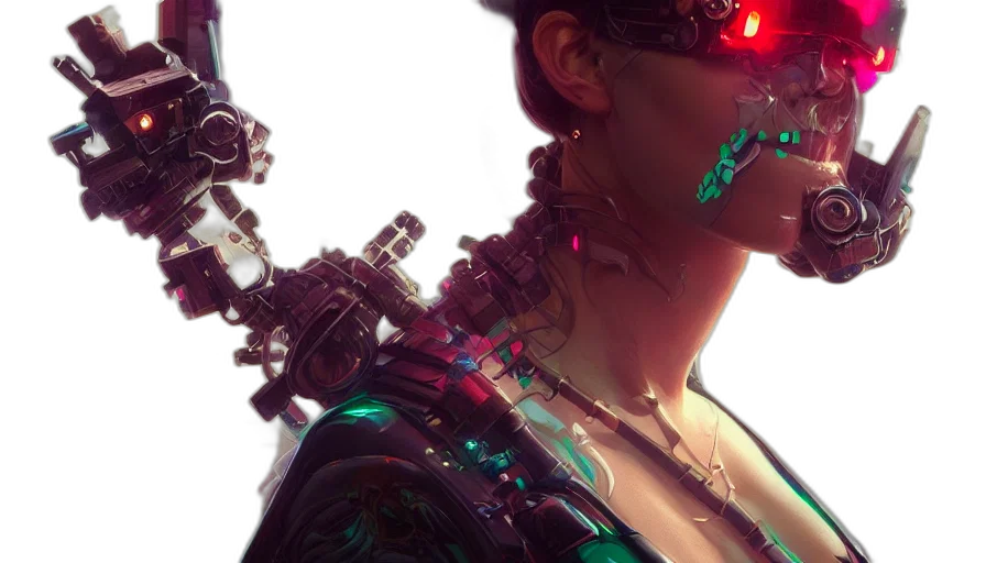 robot, cyberpunk, concept art, 3d render transparent PNG cut-out