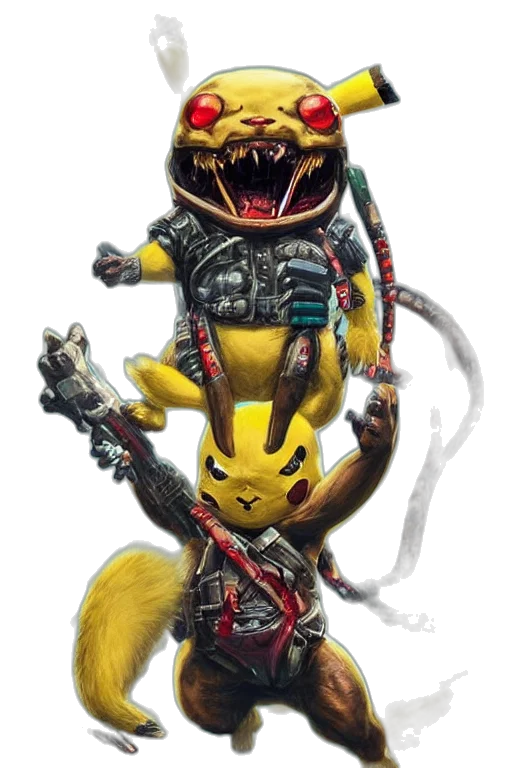 staff, animal, creature, concept art, cyberpunk, comic book art, pixel art, pikachu transparent PNG cut-out
