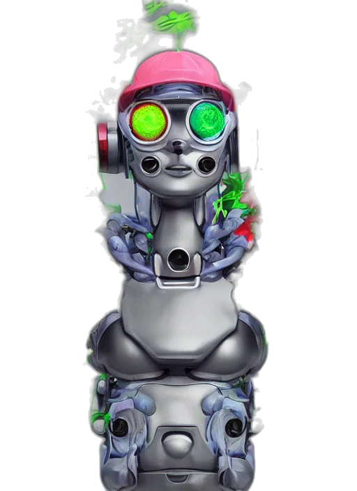 robot, weapon, bottle, staff, concept art, 3d render, cyberpunk, cartoon transparent PNG cut-out
