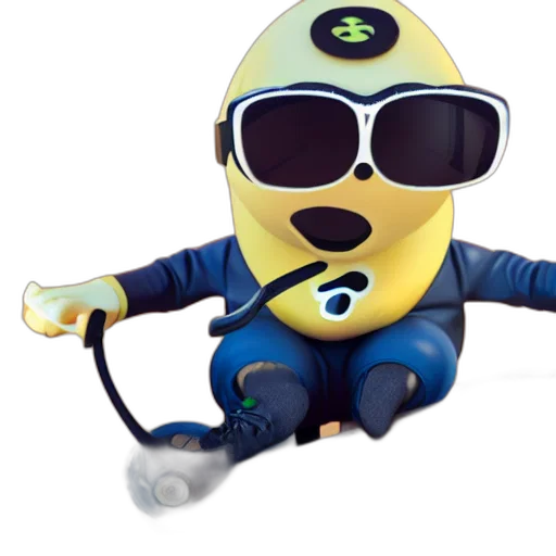 robot, staff, 3d render, concept art, banana, wearing, headphones, shades transparent PNG cut-out