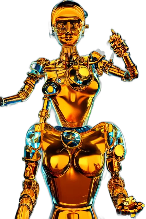 robot, jewelry, dress, weapon, 3d render, concept art, cyberpunk, comic book art transparent PNG cut-out