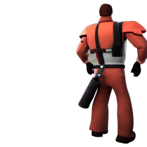 robot, jacket, weapon, staff, 3d render, concept art, pixel art, red transparent PNG cut-out