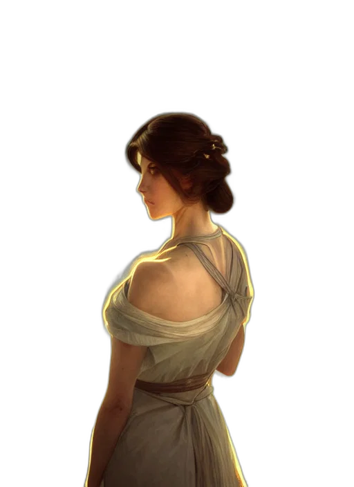 dress, crown, face, staff, concept art, fantasy art, oil painting, photorealistic transparent PNG cut-out