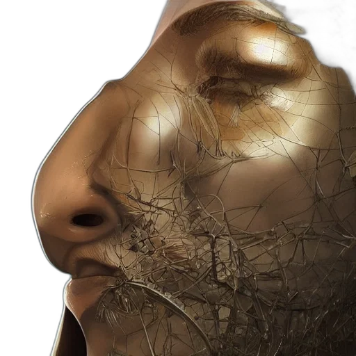 mask, face, hair, creature, photorealistic, 3d render, concept art, artificial transparent PNG cut-out