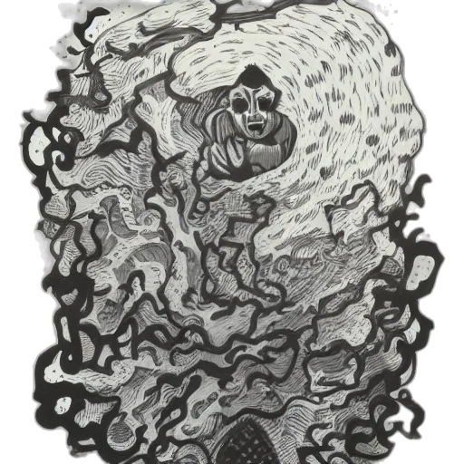 mask, hair, creature, face, concept art, pencil sketch, comic book art, fantasy art transparent PNG cut-out