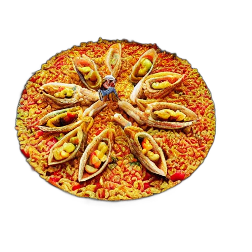 food, crown, dragon, weapon, 3d render, photorealistic, paella, valenciana transparent PNG cut-out