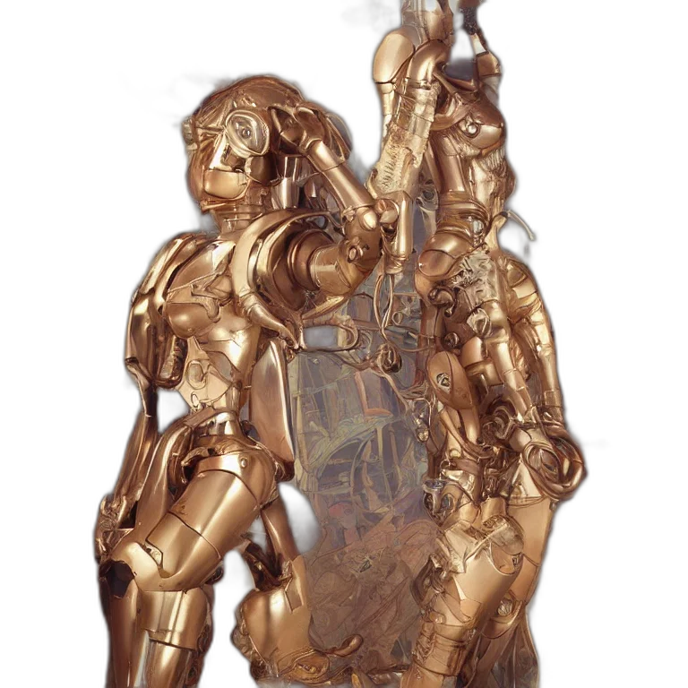 jewelry, sword, crown, robot, concept art, 3d render, underwater, golden transparent PNG cut-out