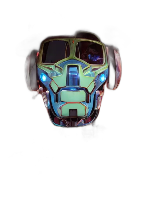 mask, robot, face, car, concept art, 3d render, cyberpunk, vaporwave transparent PNG cut-out