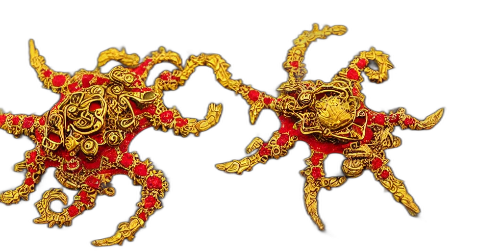 jewelry, crown, dragon, 3d render, large, five, armed, golden transparent PNG cut-out