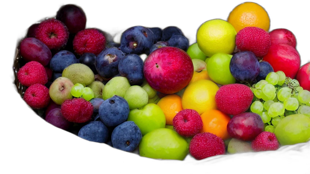 food, crown, photorealistic, colorful, neon, basket, fruites, aperture transparent PNG cut-out