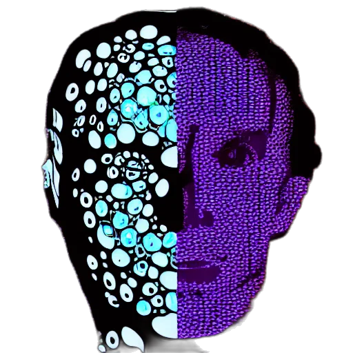 mask, face, robot, pixel art, vaporwave, 3d render, cartoon, neon lights transparent PNG cut-out