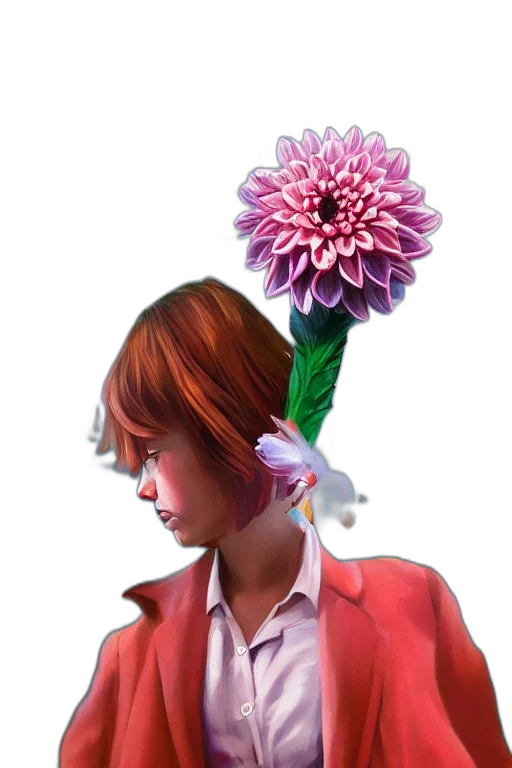 flower, staff, crown, jacket, photorealistic, vaporwave, 3d render, concept art transparent PNG cut-out