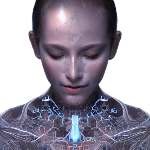 robot, face, jewelry, cyberpunk, 3d render, concept art, photorealistic, artificial transparent PNG cut-out