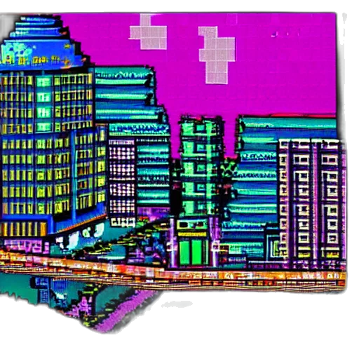 building, robot, pixel art, cyberpunk transparent PNG cut-out