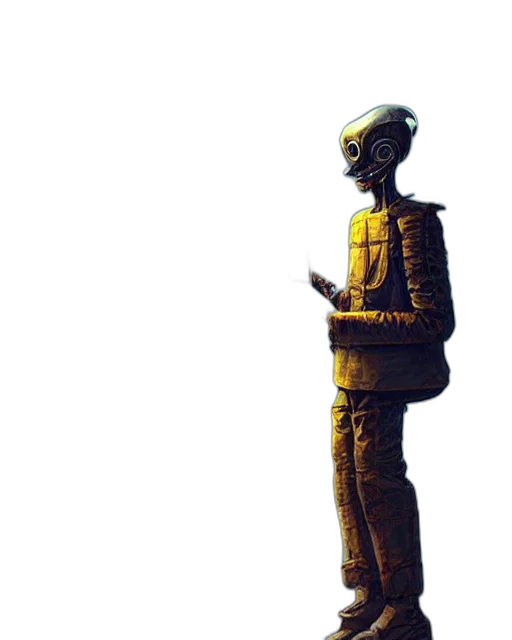 staff, robot, face, sword, 3d render, concept art, pixel art, outer space transparent PNG cut-out