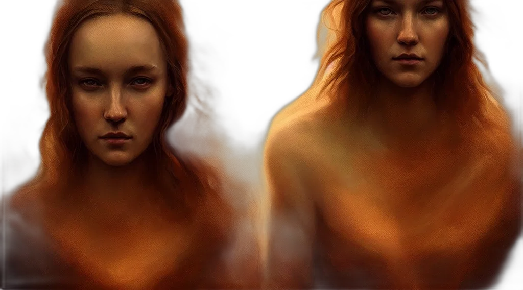 face, photorealistic, fantasy art, concept art, oil painting, fire, underwater, forest transparent PNG cut-out