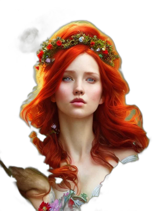 crown, face, flower, fantasy art transparent PNG cut-out